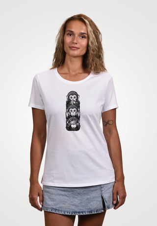 Damen T Shirt -three wise monkeys - weiss