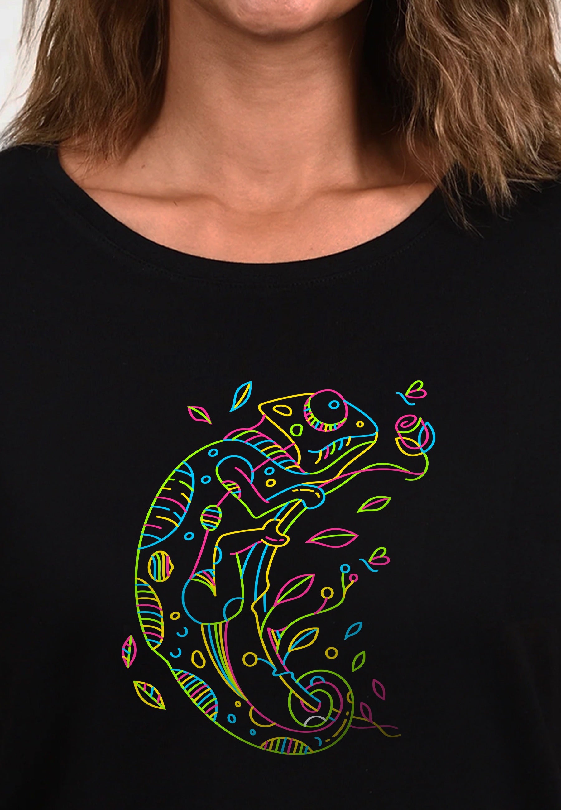 Damen T-Shirt -Chameleon - schwarz